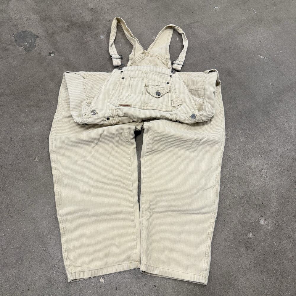 VINTAGE Y2K NO BOUNDARIES CORDUROY BIB OVERALLS BEIGE WOMENS MEDIUM